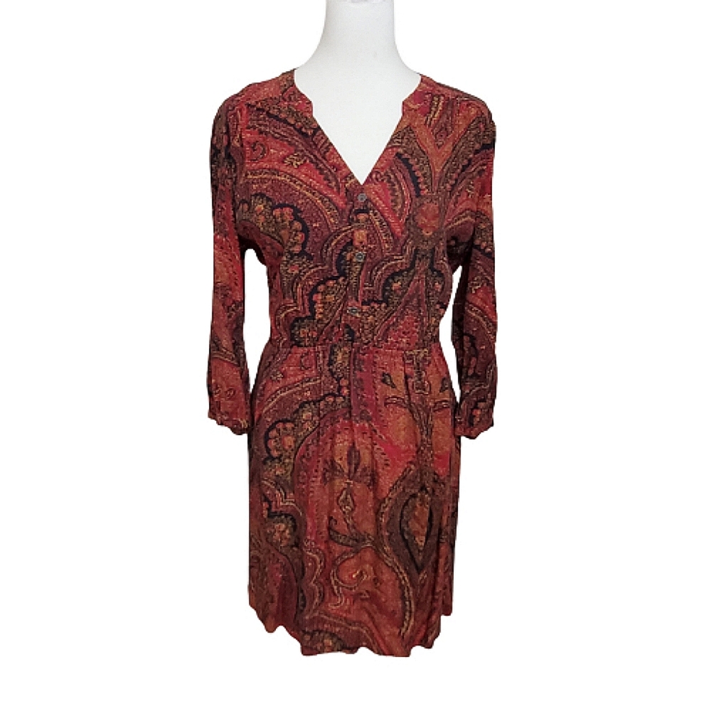 Lucky Brand Paisley Boho hippie Dress long sleeve large